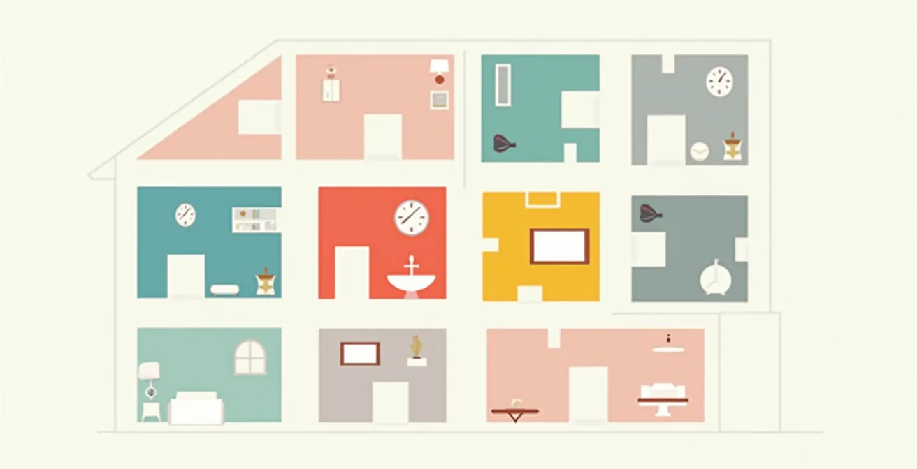 Diagramme visuel expliquant un système de marquage par code couleur avec exemple d’attribution de couleurs à chaque pièce.