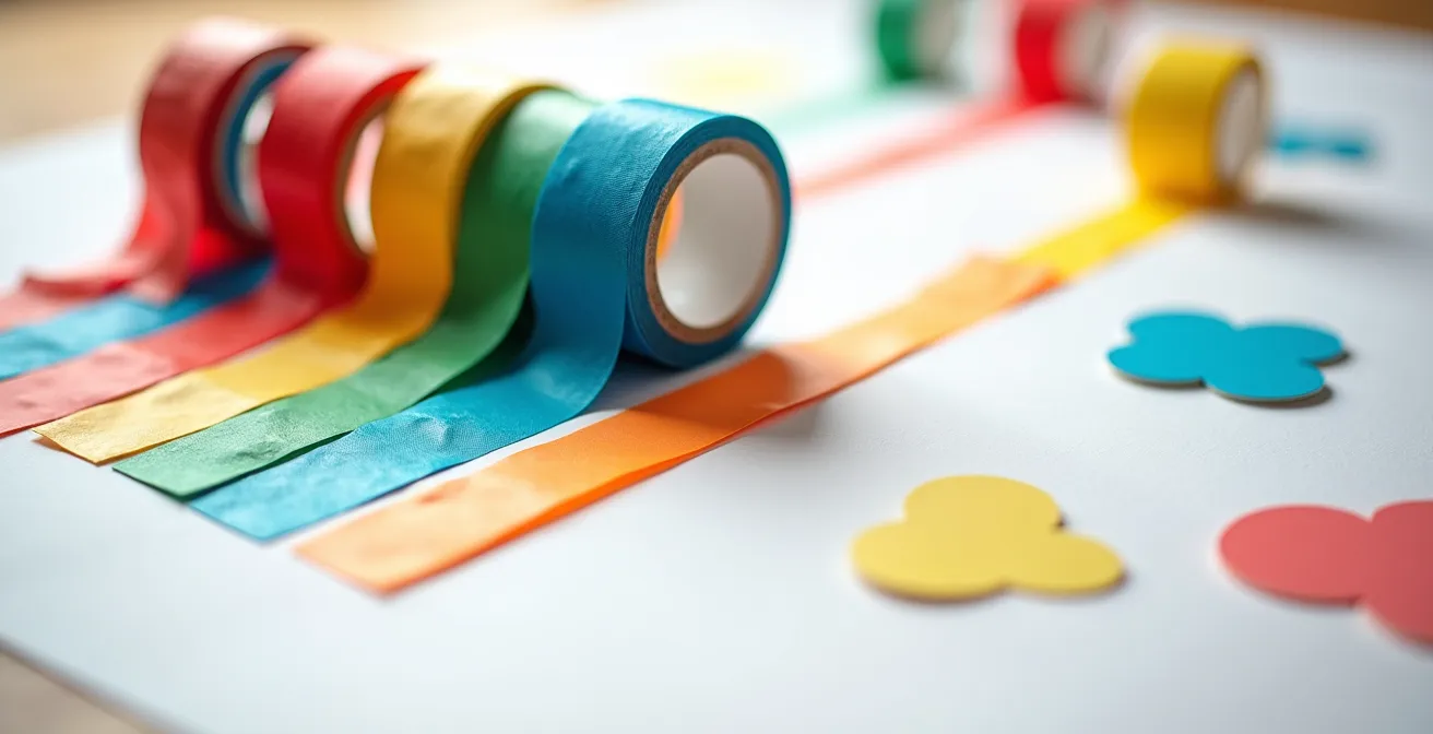 Assortiment de rubans colorés et étiquettes pour système de code couleur de déménagement