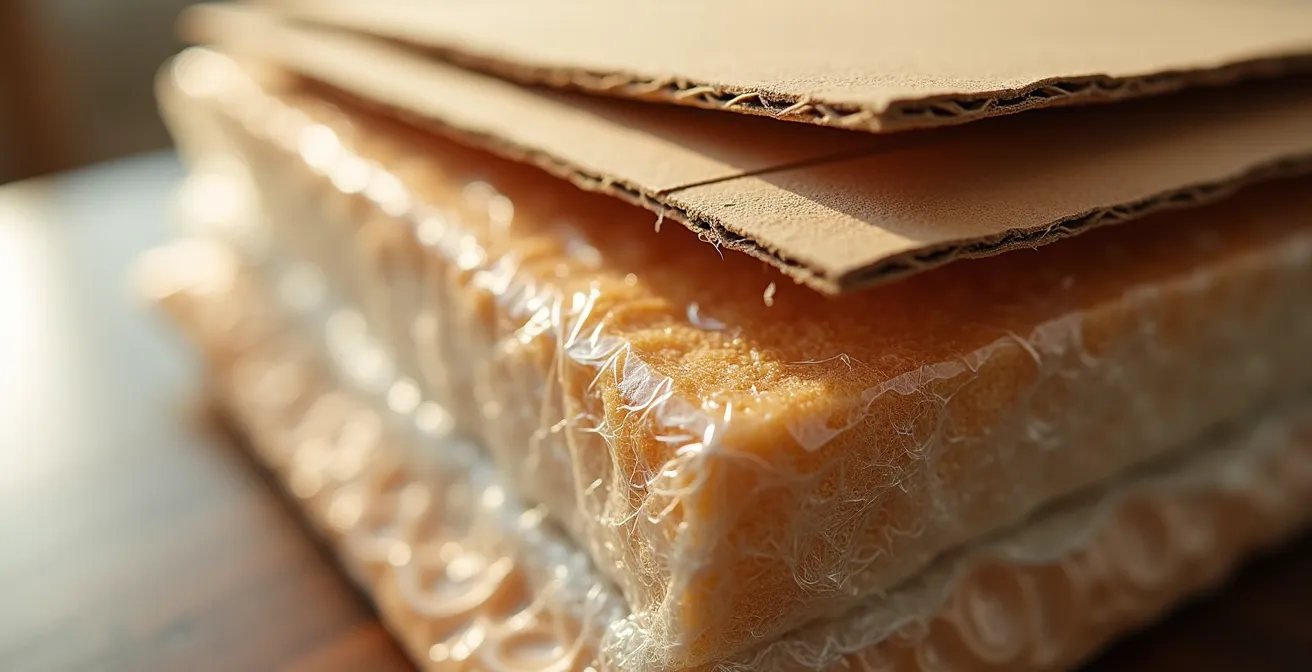 Vue macro détaillée de matériaux de protection pour déménagement avec textures variées