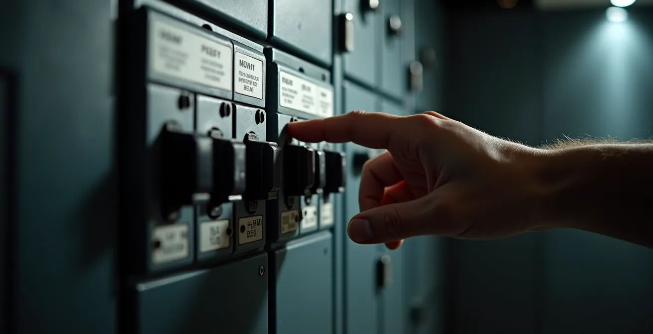 Gros plan sur un panneau électrique canadien avec disjoncteurs visibles dans une configuration sécuritaire