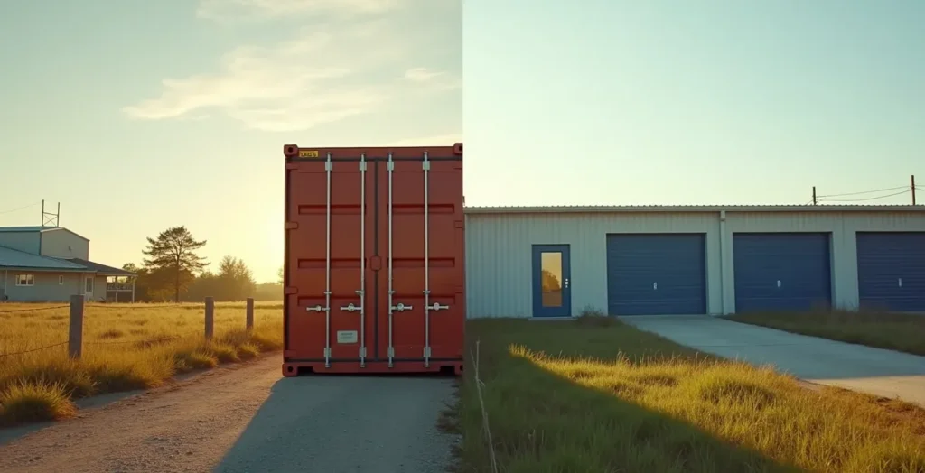 Comparaison visuelle entre un conteneur maritime et un box de garde-meuble